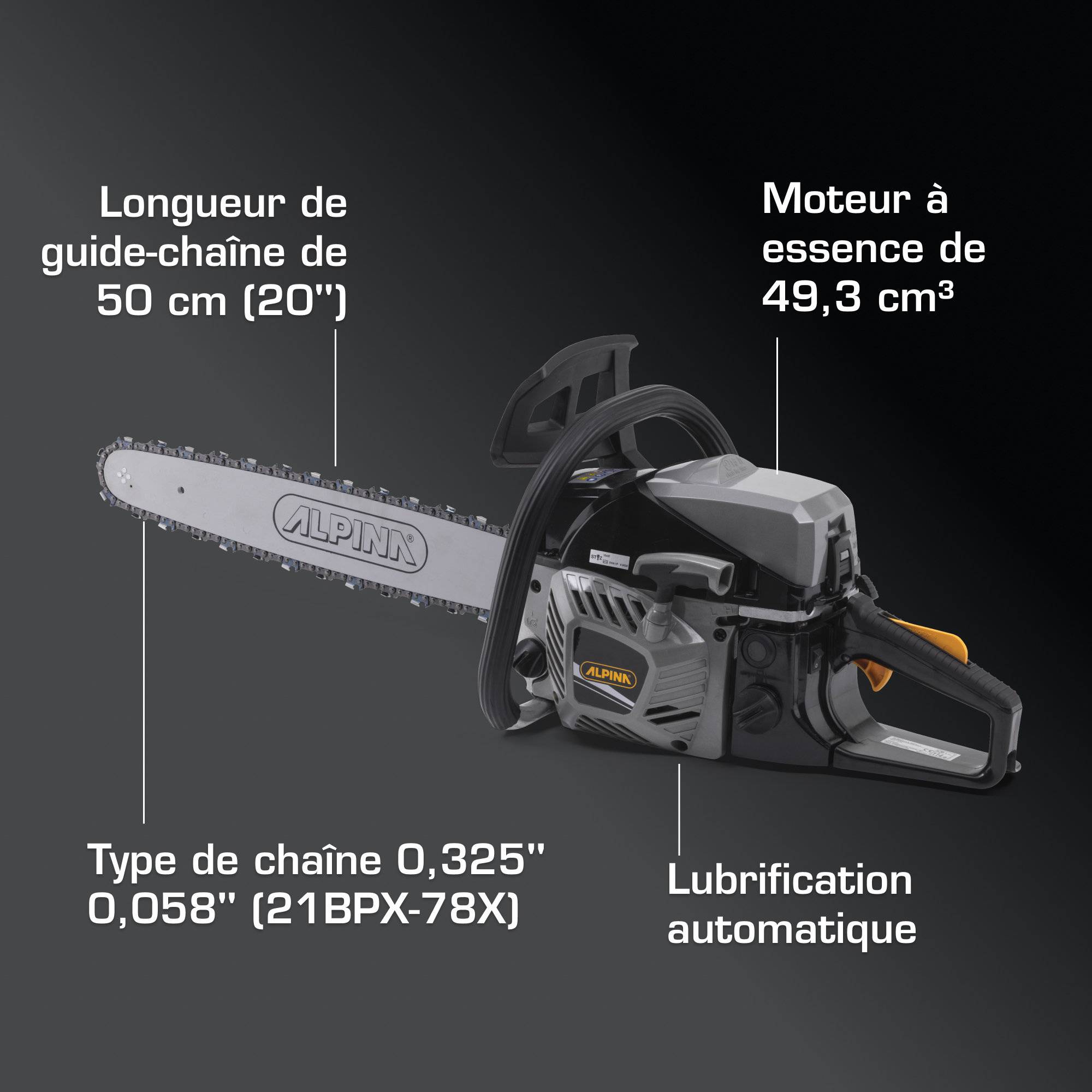 Alpina - Tronçonneuse ACS 50, moteur à essence 49,3cc, guide-chaîne 50cm, pompe à huile automatique, idéale pour professionnels - Alpina - Image 7