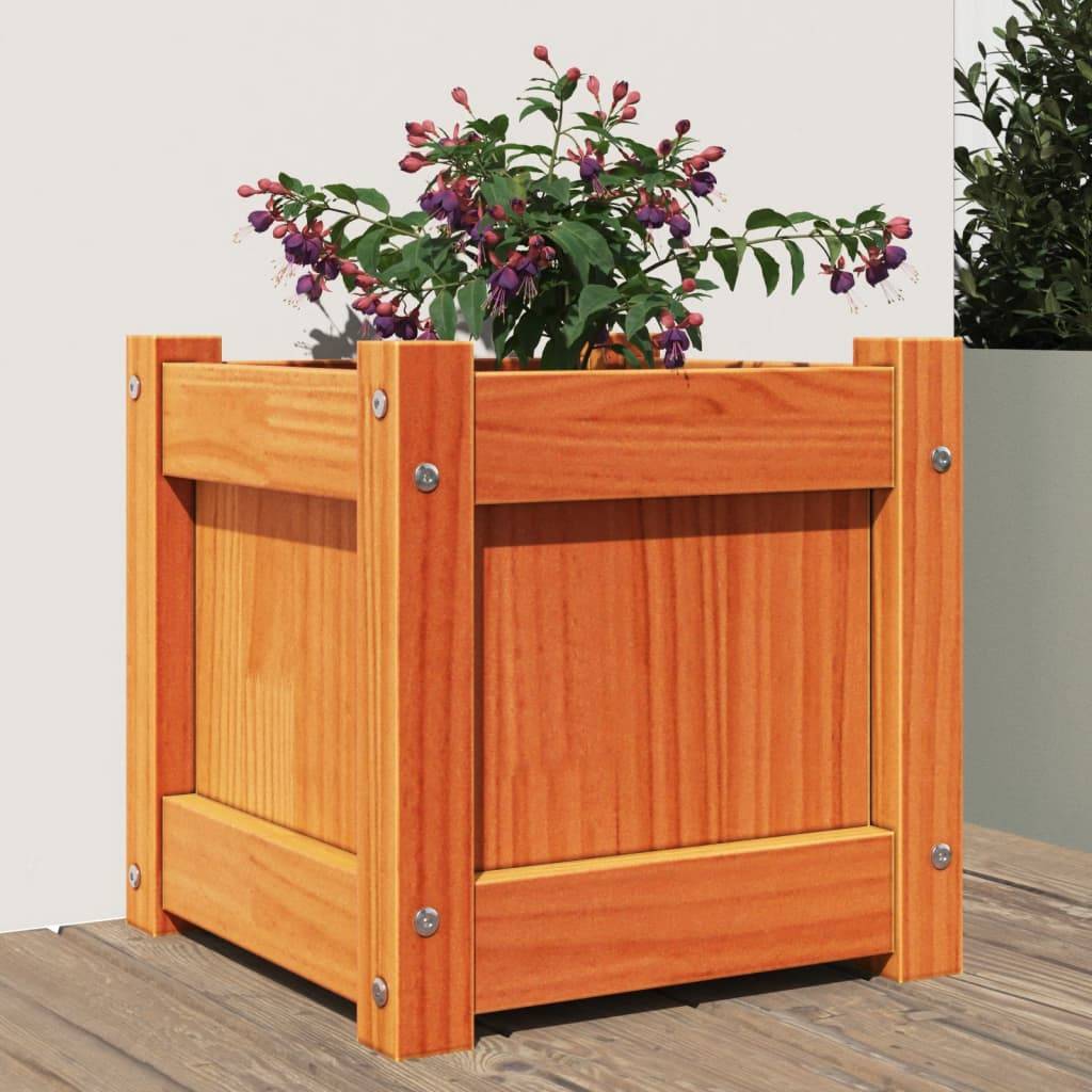 Jardinière | Pot de fleurs | Cache-pot | Bac à fleurs cire marron 31x31x31 cm bois de pin massif - Image 2