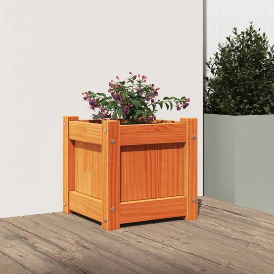 Jardinière | Pot de fleurs | Cache-pot | Bac à fleurs cire marron 31x31x31 cm bois de pin massif - Image 3