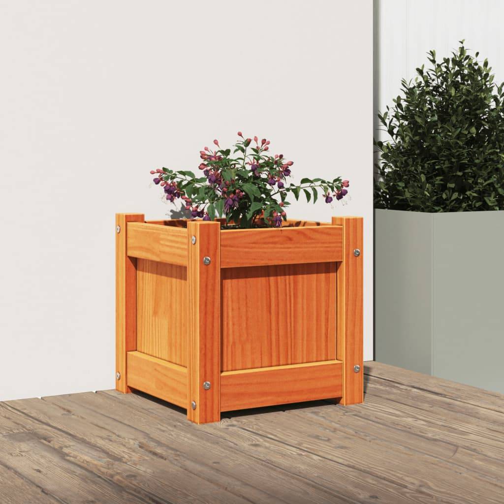 Jardinière | Pot de fleurs | Cache-pot | Bac à fleurs cire marron 31x31x31 cm bois de pin massif - Image 3