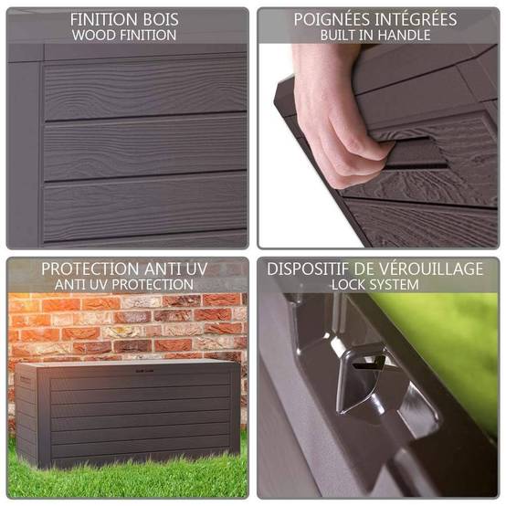 Vounot - Coffre de Rangement Exterieur 280L en PP 116x44x55CM Style Bois Marron - Image 4