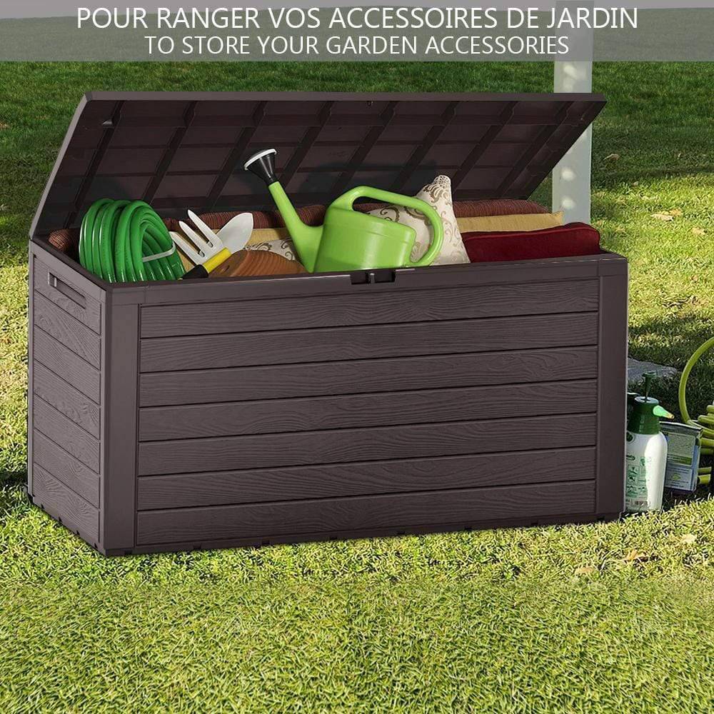 Vounot - Coffre de Rangement Exterieur 280L  en PP 116x44x55CM Style Bois Marron - Image 2