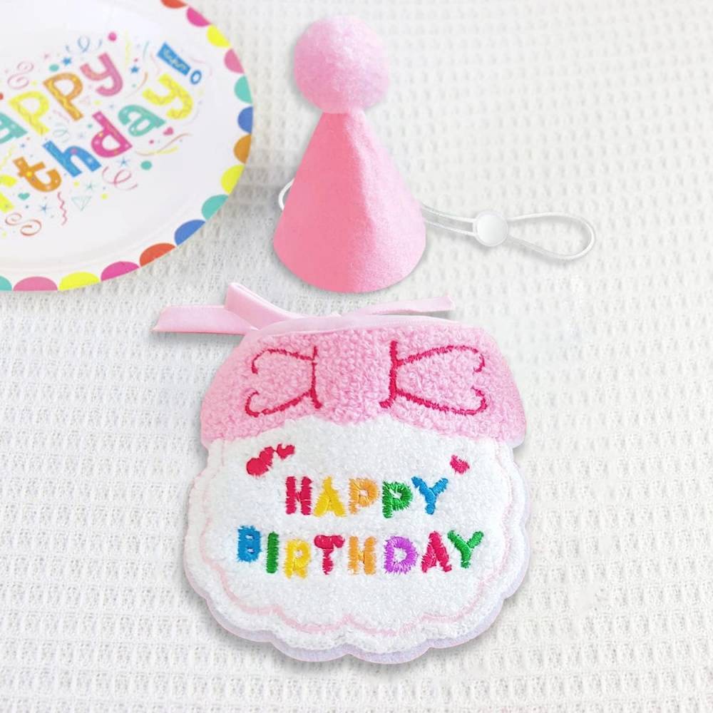 Set fête anniversaire chien/chat - Bandana + chapeau réglables - Motif "Joyeux Anniversaire" - Rose - Living123 - Image 3