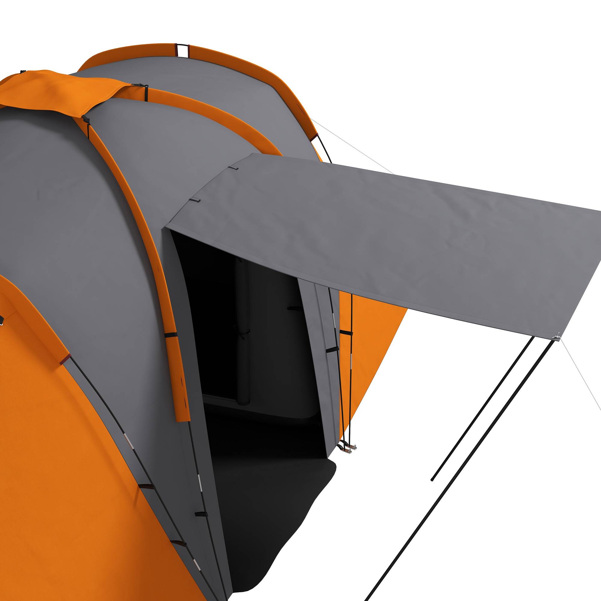 Tente tunnel imperméable 2000 mm pour 4-6 personnes avec 2 chambres et séjour, sac gris orange - Image 10