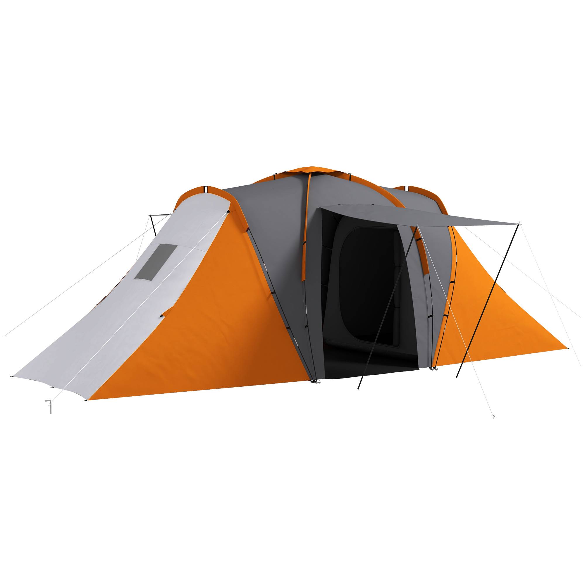 Tente tunnel imperméable 2000 mm pour 4-6 personnes avec 2 chambres et séjour, sac gris orange - Image 1