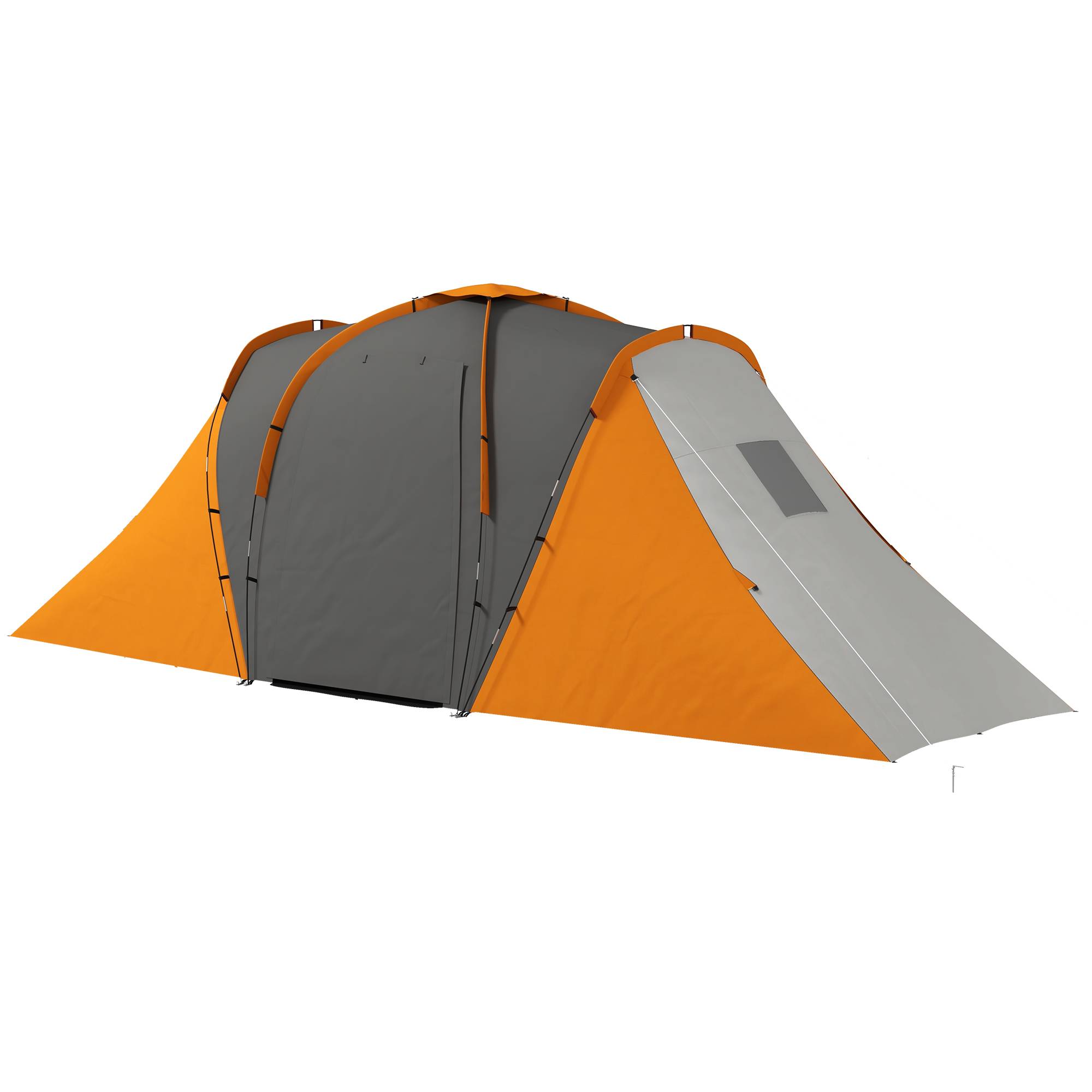 Tente tunnel imperméable 2000 mm pour 4-6 personnes avec 2 chambres et séjour, sac gris orange - Image 2