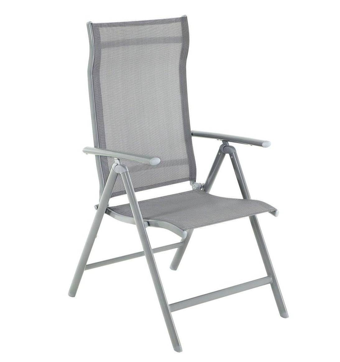 Helloshop26 - Chaise de jardin pliable siège d'extérieur cadre en aluminium robuste dossier réglable sur 8 positions charge 150 kg gris - Image 1