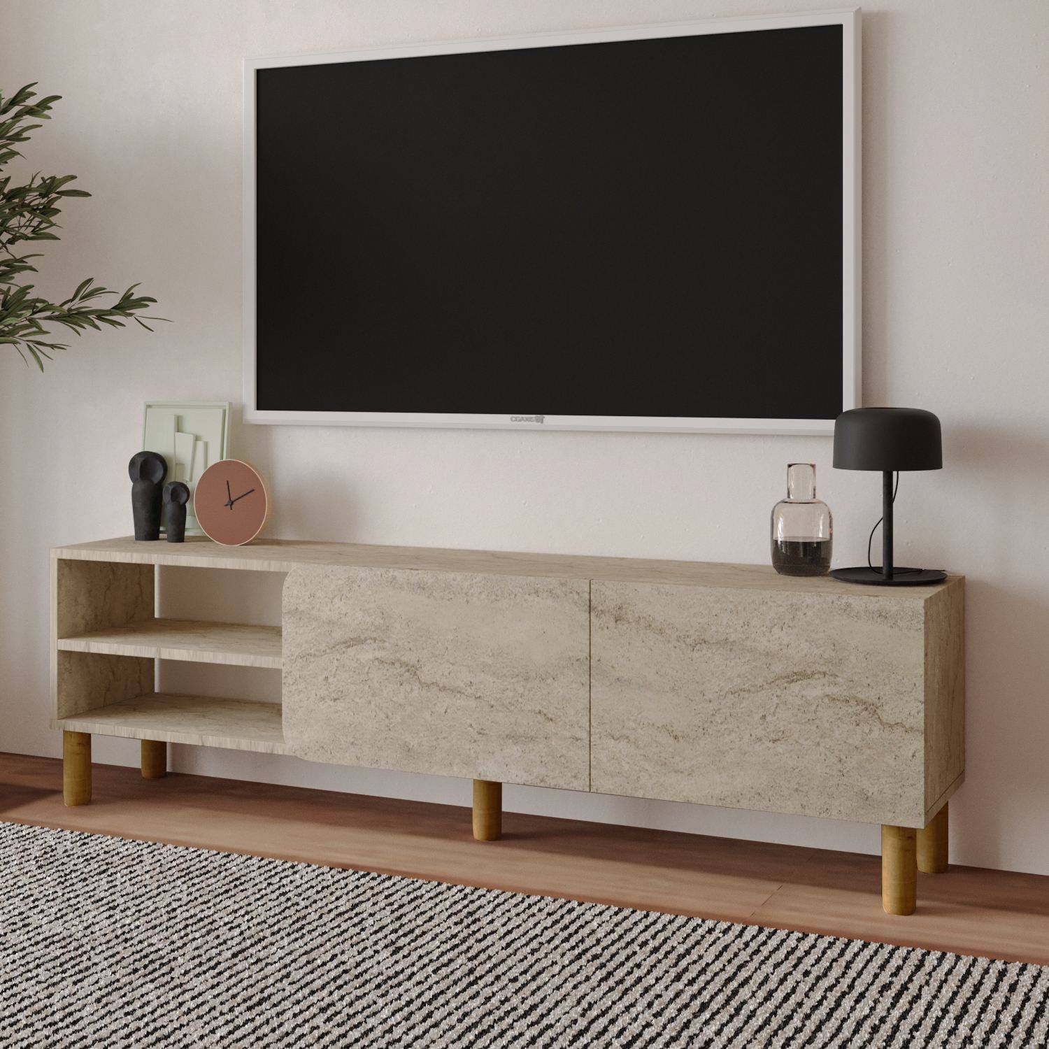 Habitat Et Jardin - Meuble Tv En Bois "river" - 150 X 31 X 48 Cm - Travertin -hanah Home - Image 4