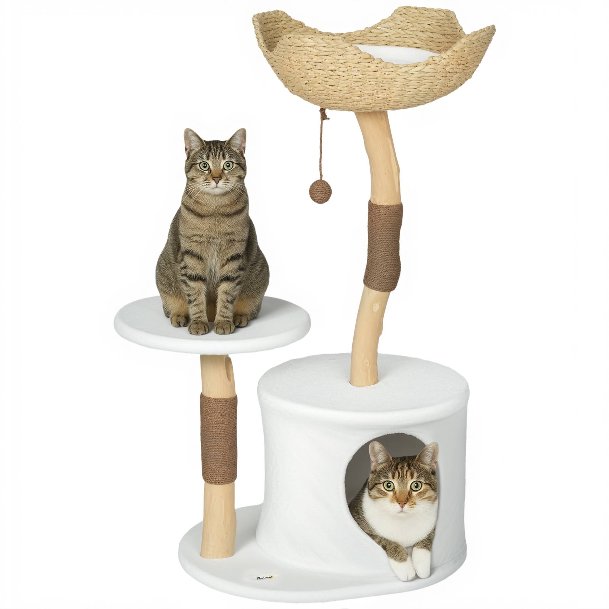 Arbre à chat bois et sisal blanc 55 x 45 x 102 cm - PANGIVO - Image 1