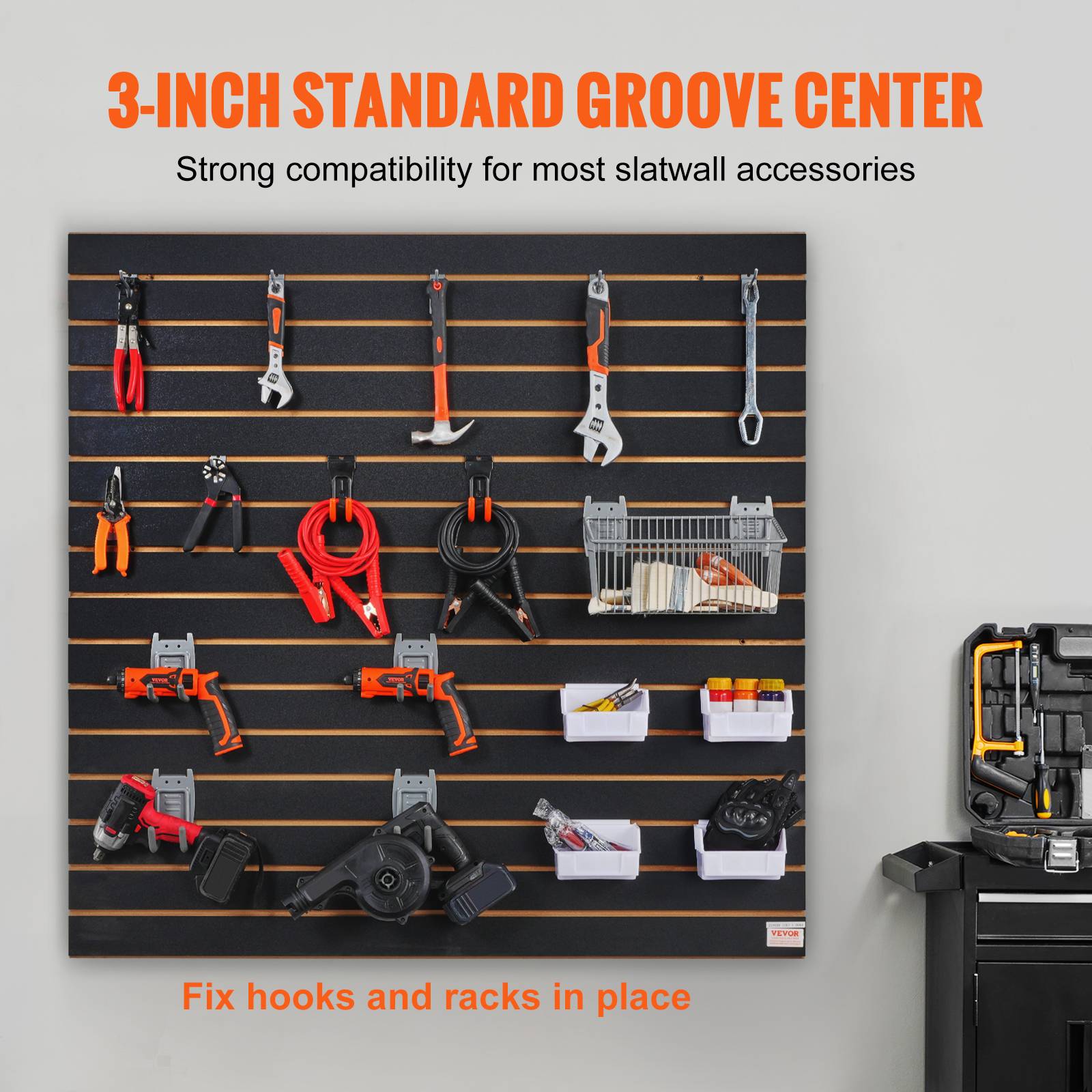 VEVOR Panneau lattes mural garage 121,9x60,96 cm, 2 pièces, portes-outils. - Image 3