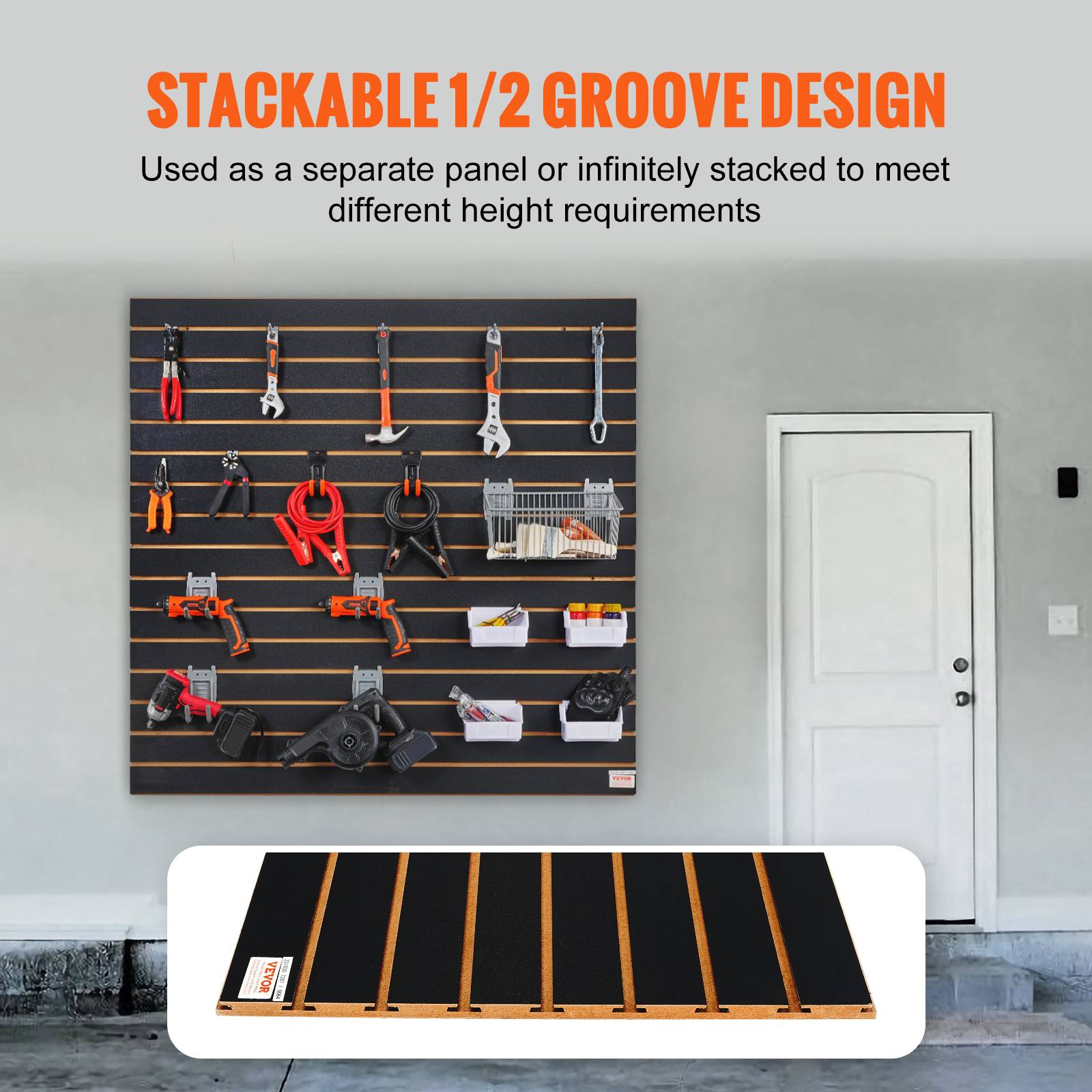 VEVOR Panneau lattes mural garage 121,9x60,96 cm, 2 pièces, portes-outils. - Image 5