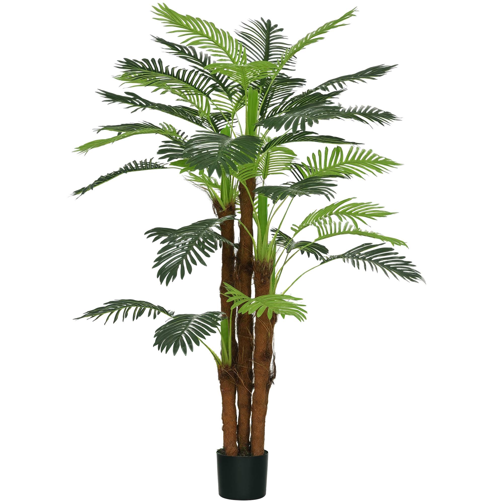 Sans Marque - Palmier artificiel, 1,6 m, branches réalistes, plante déco, plastique, avec pot, brun+vert - Image 1