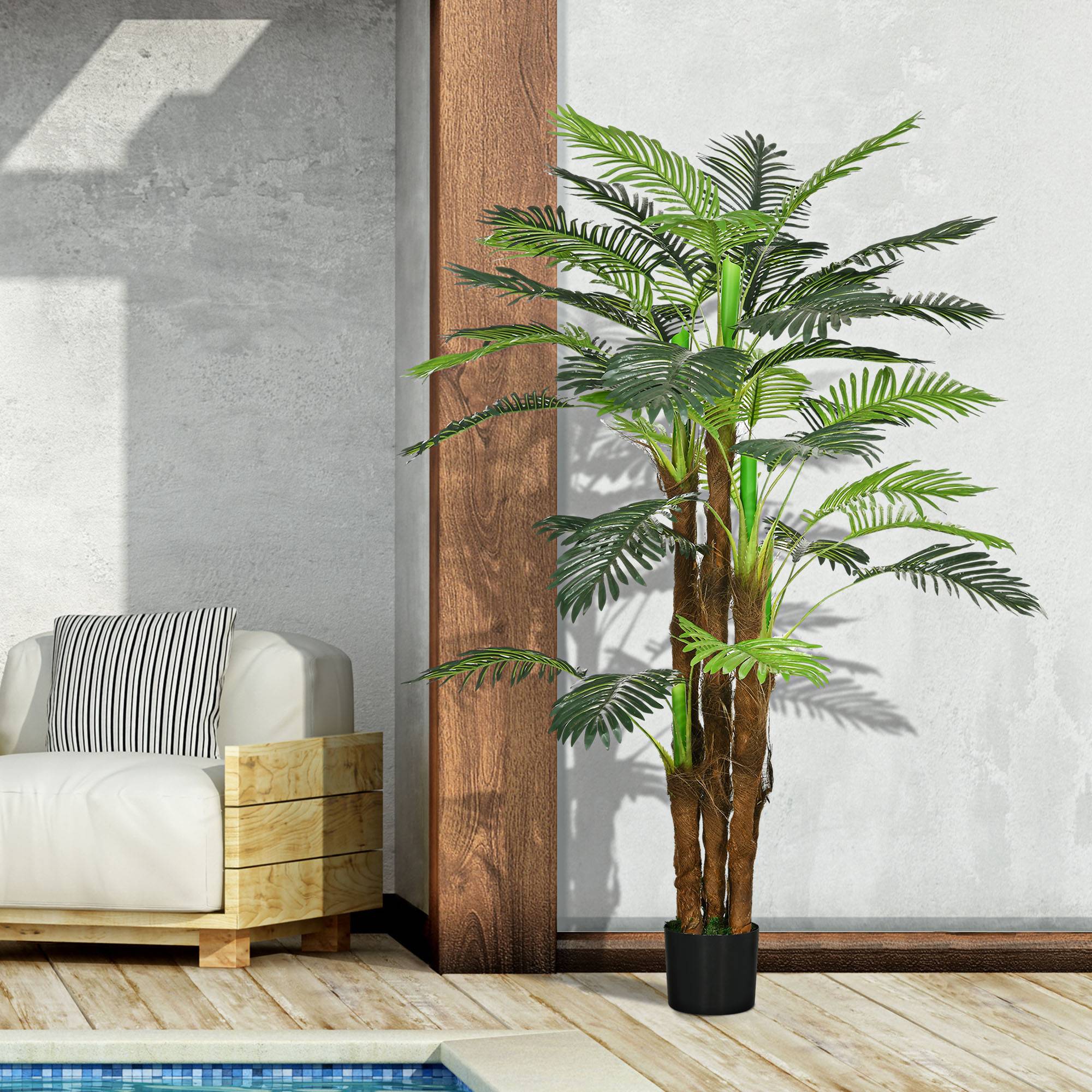 Sans Marque - Palmier artificiel, 1,6 m, branches réalistes, plante déco, plastique, avec pot, brun+vert - Image 6