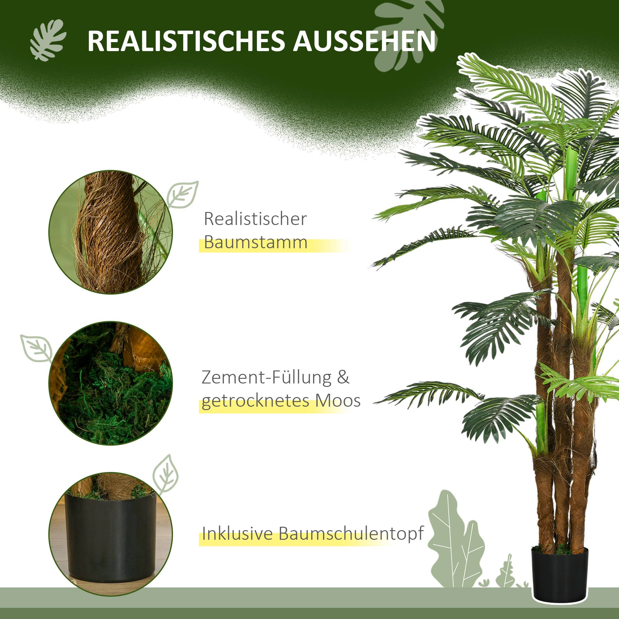 Sans Marque - Palmier artificiel, 1,6 m, branches réalistes, plante déco, plastique, avec pot, brun+vert - Image 7
