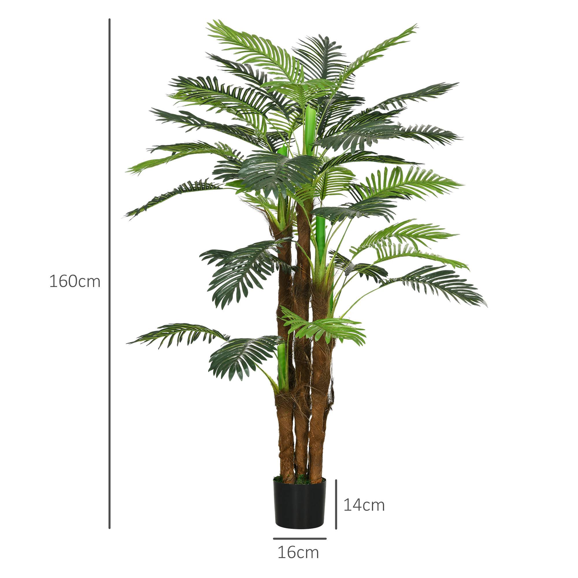 Sans Marque - Palmier artificiel, 1,6 m, branches réalistes, plante déco, plastique, avec pot, brun+vert - Image 5