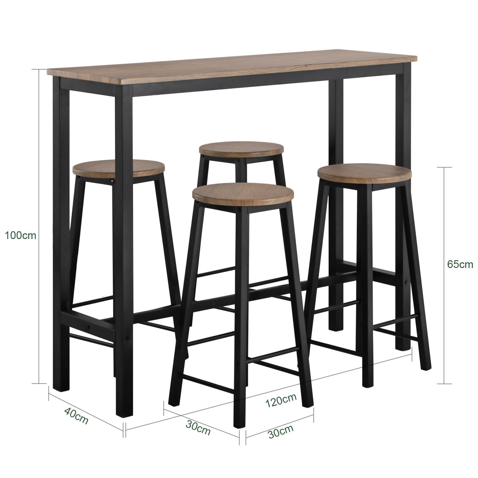 SoBuy Table et 4 Tabourets de Bar Bistrot Haute avec Plateau Mange-Debout pour Cuisine Salon Balcon Modèle OGT22-SCH - Image 3