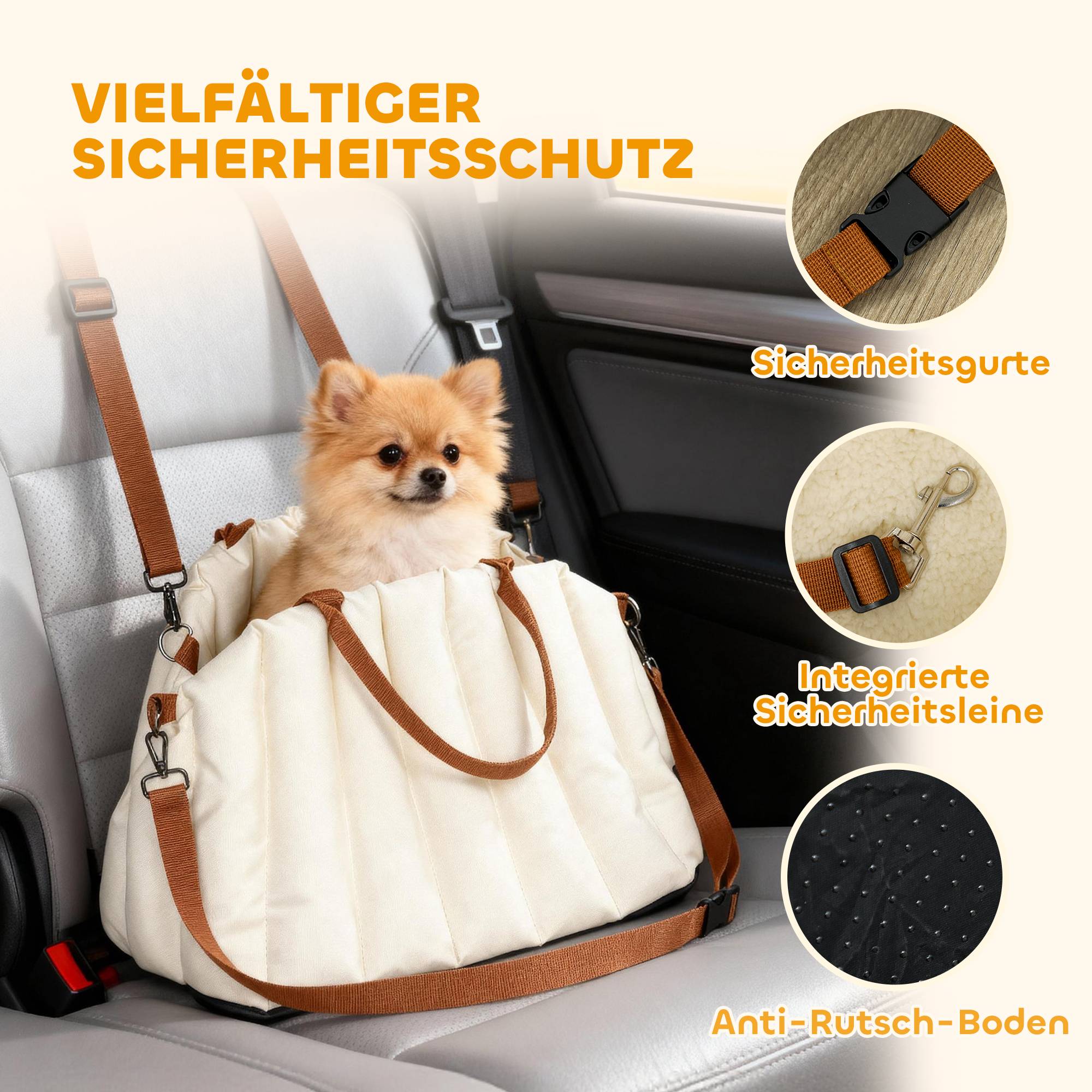 Sac de transport pour chien tissu Oxford blanc crème 50 x 30 x 31 cm - PANGIVO - Image 6