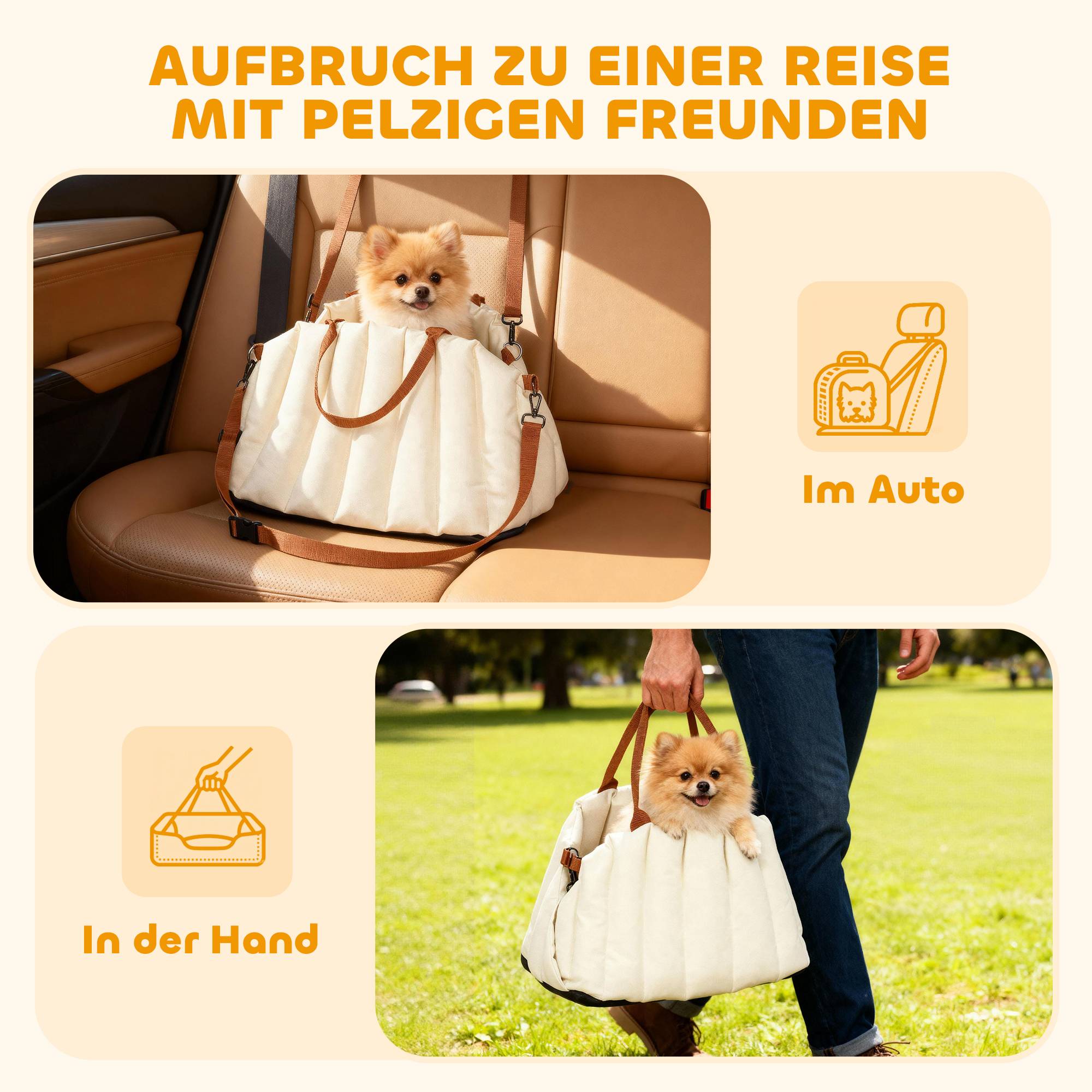 Sac de transport pour chien tissu Oxford blanc crème 50 x 30 x 31 cm - PANGIVO - Image 8