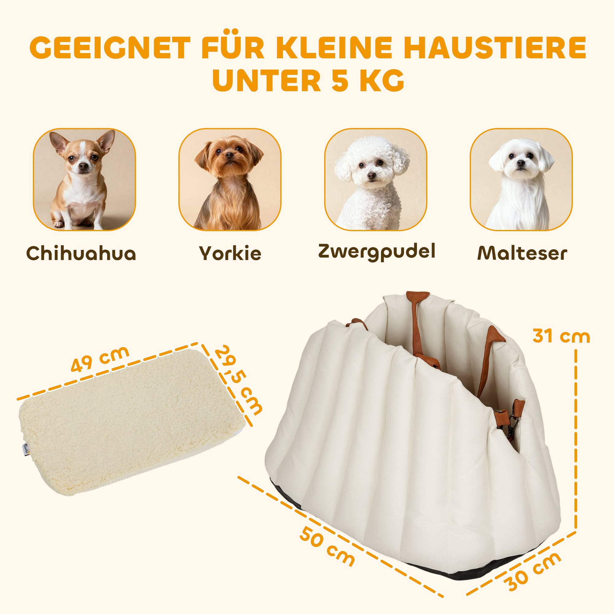 Sac de transport pour chien tissu Oxford blanc crème 50 x 30 x 31 cm - PANGIVO - Image 5