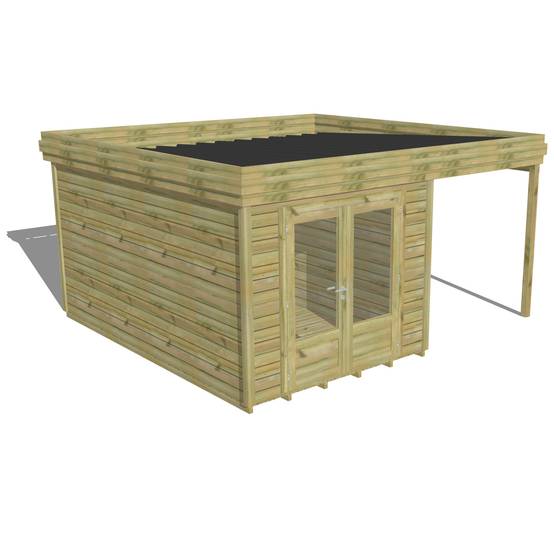 ABRI DE JARDIN bois autoclave 27mm - 4,64x4,34m / 20m2 - Bac acier - Plancher bois - Image 1