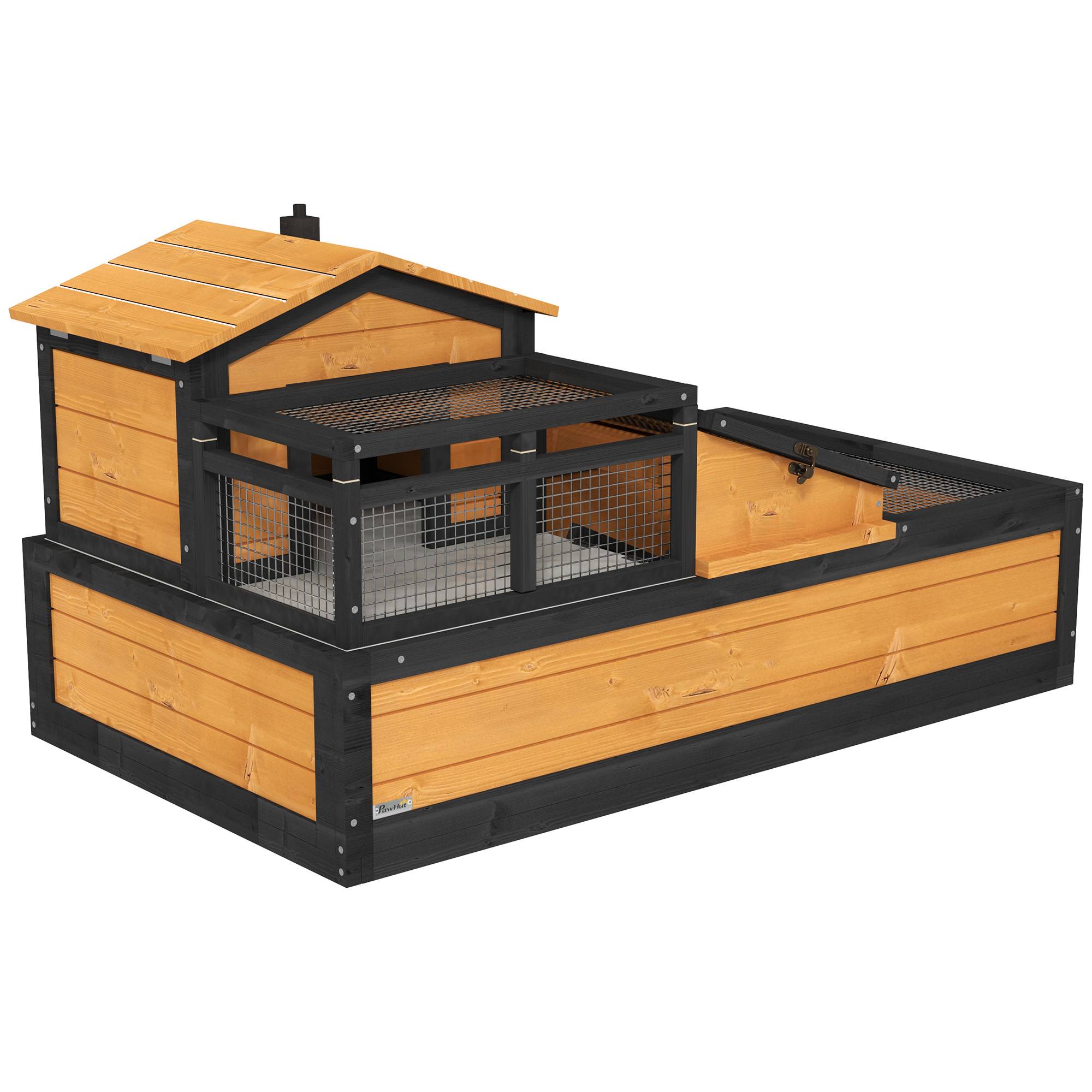 Sans Marque - Maison pour tortues, 2 niveaux, pour l'intérieur et l'extérieur, tiroir, bois de sapin, jaune - Image 2