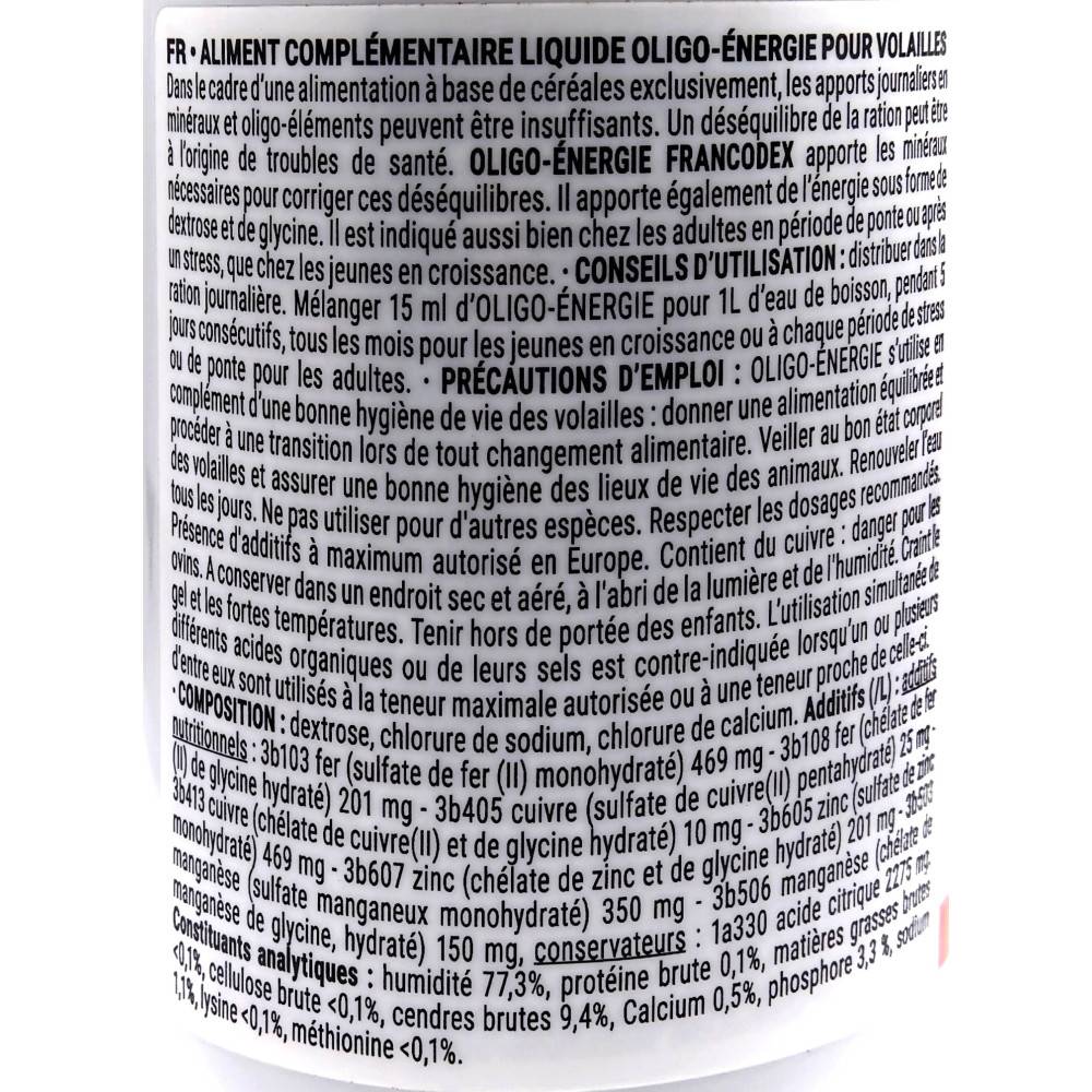 Francodex - Oligo- Énergie rééquilibre la ration alimentaire 250 ml pour poules - Image 3