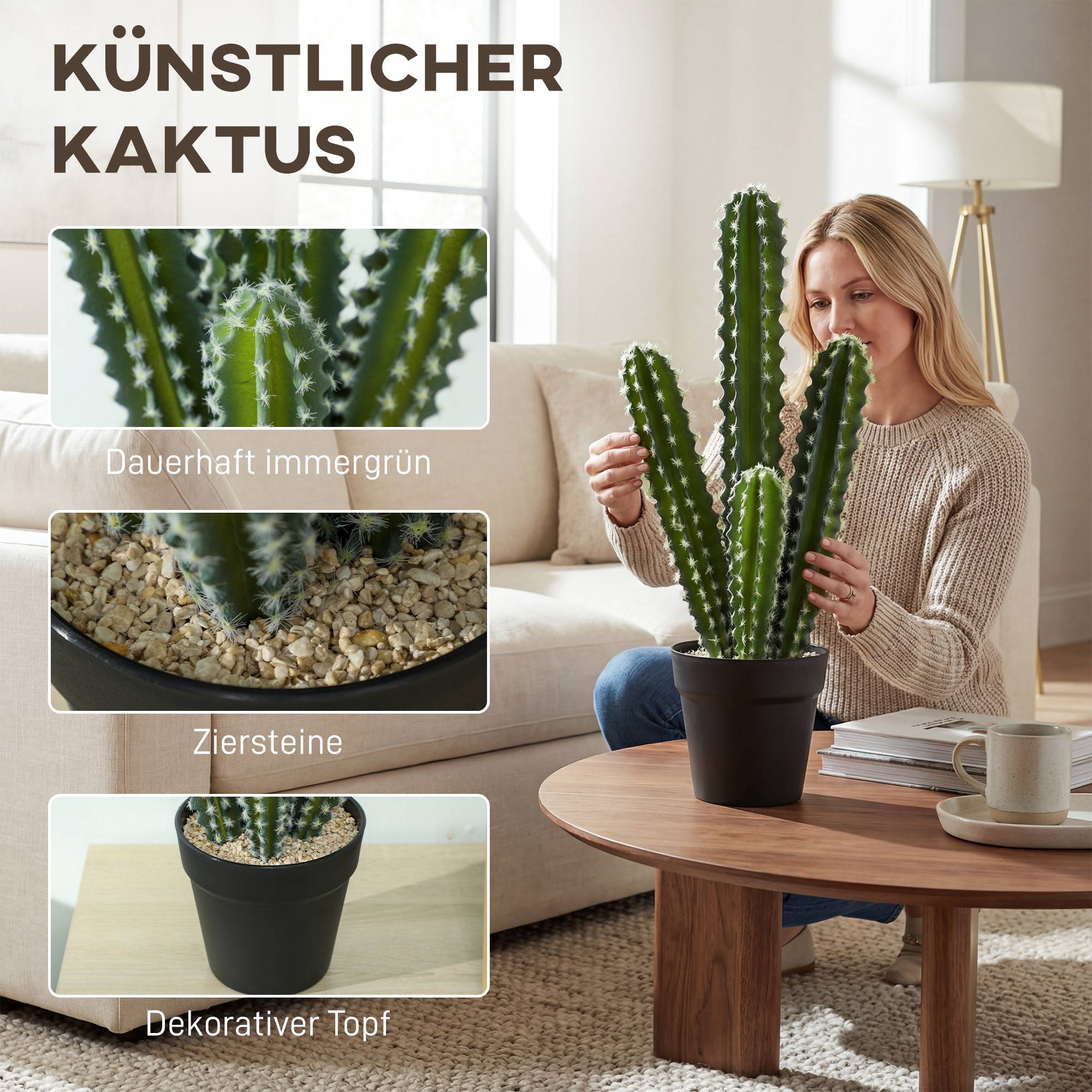 Plante artificielle cactus 53 cm, plantes artificielles en pot, maison, bureau - Image 6