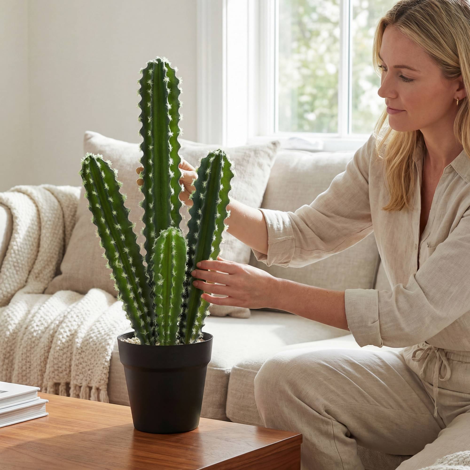 Plante artificielle cactus 53 cm, plantes artificielles en pot, maison, bureau - Image 9