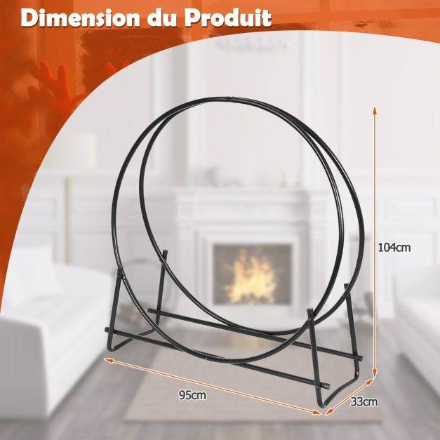 Helloshop26 - Range-bûches 102 cm support tubulaire métallique robuste pour bois de chauffage montage facile range-bûches pour patio noir - Image 2