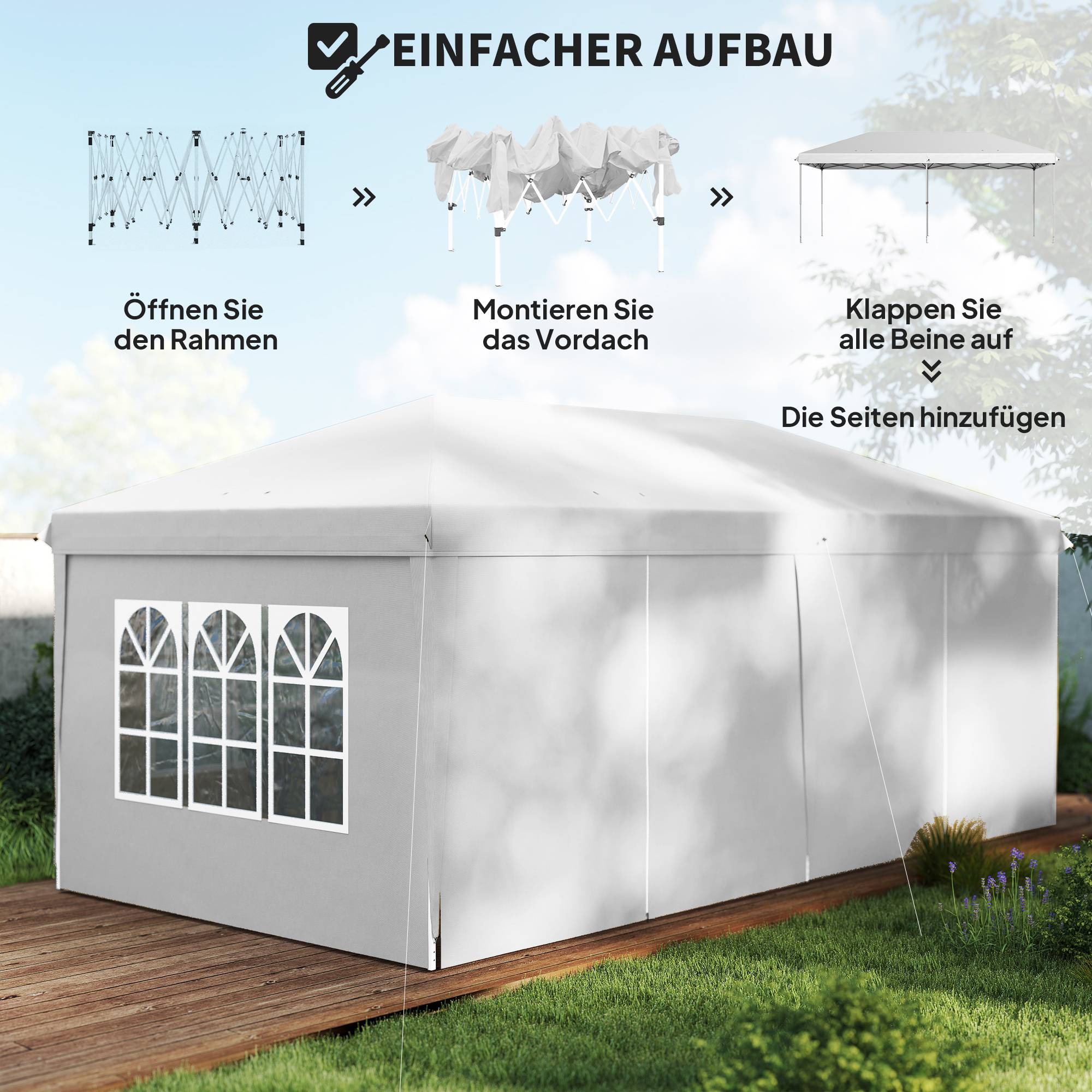 Tente de réception pliante acier pour fêtes avec parois amovibles 6x3m Blanc - ComfortXL Outdoor Living - Image 6