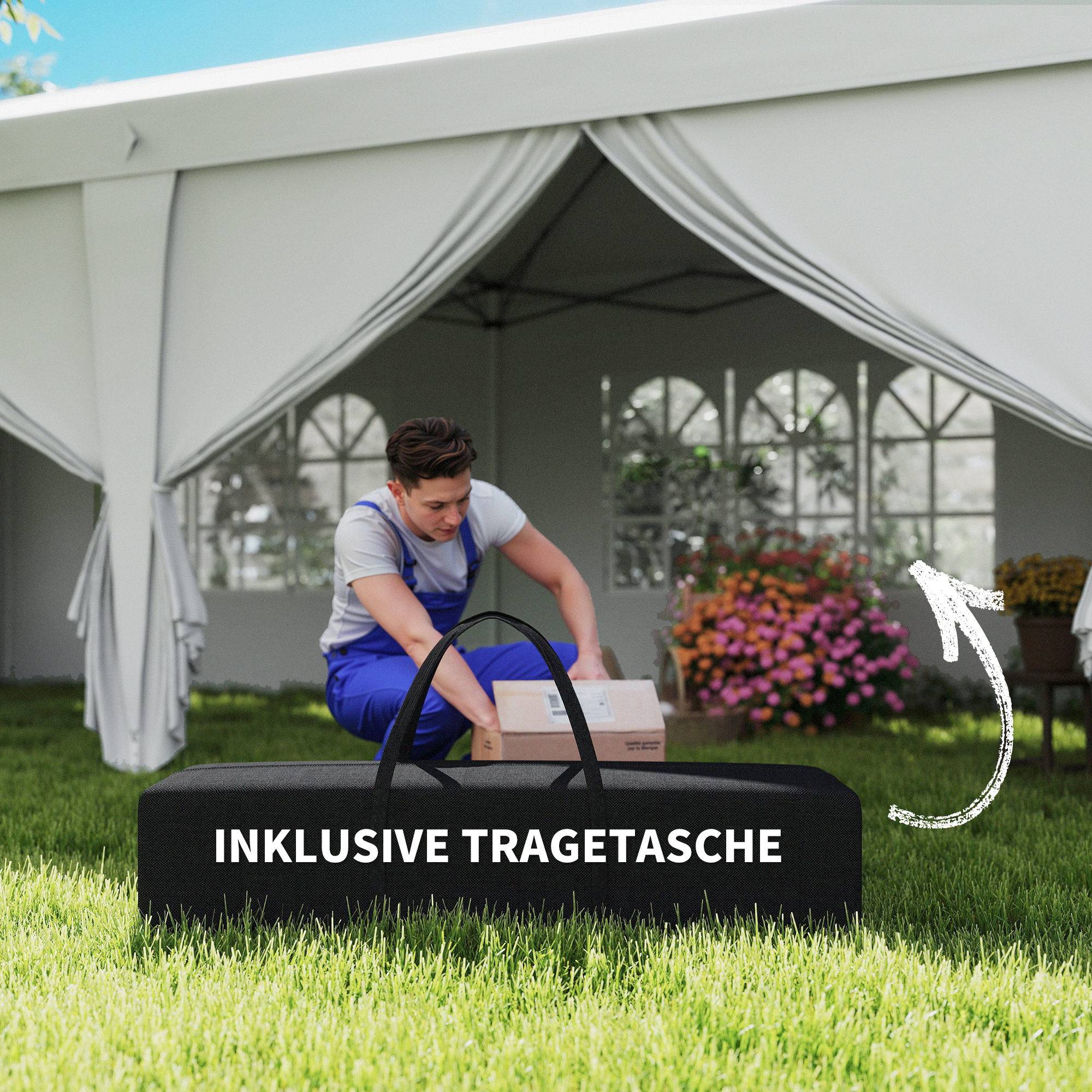 Tente de réception pliante acier pour fêtes avec parois amovibles 6x3m Blanc - ComfortXL Outdoor Living - Image 9