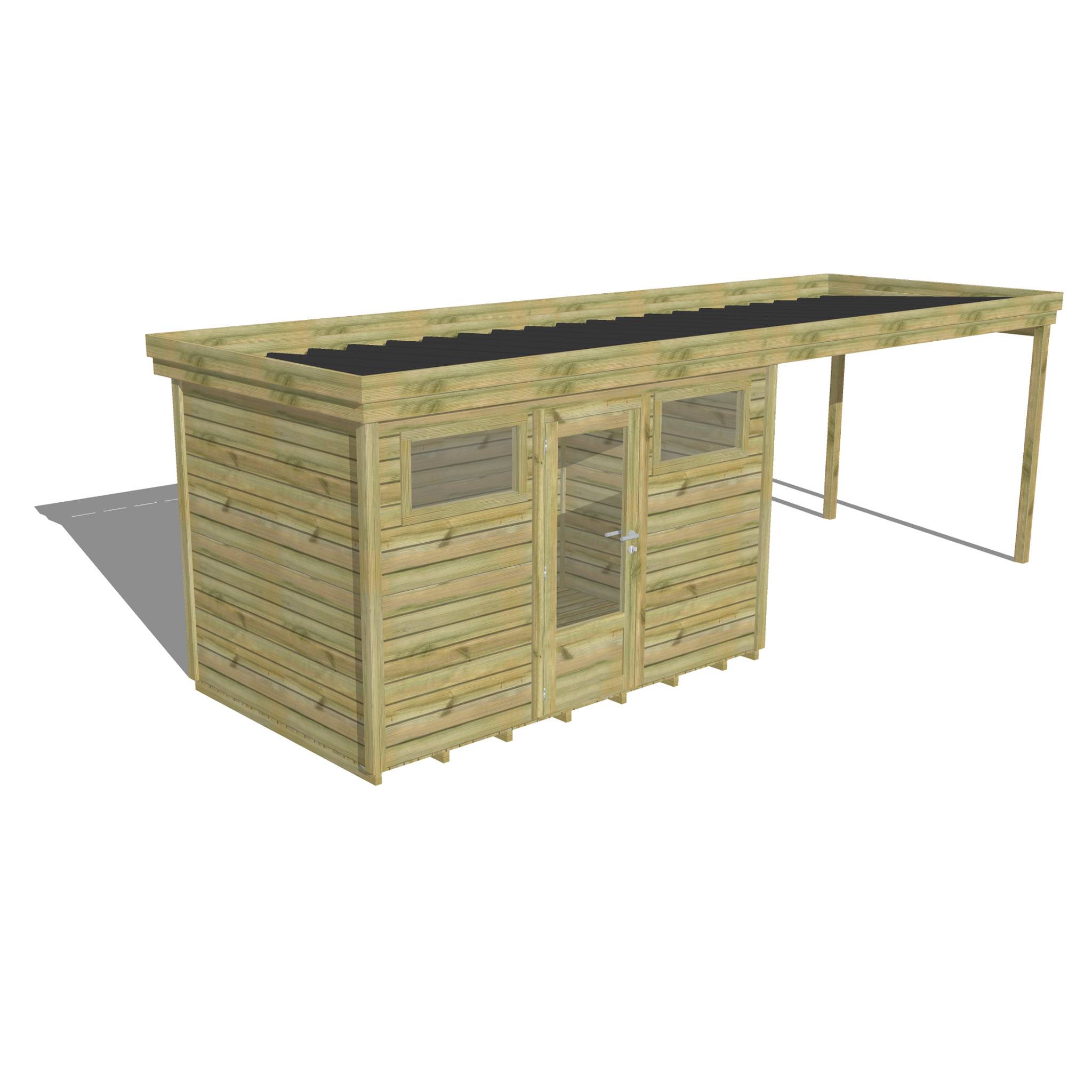 Abri Français - ABRI DE JARDIN bois  autoclave 27mm - 6,94x2,14m / 15m2 - Bac acier - Plancher bois - Image 1