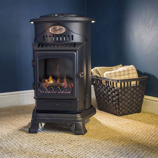 Pack de 2 Poêles à gaz Noir Provence en fonte 3,4KW Effet feu Chauffage d'appoint gaz sur roues - Image 2