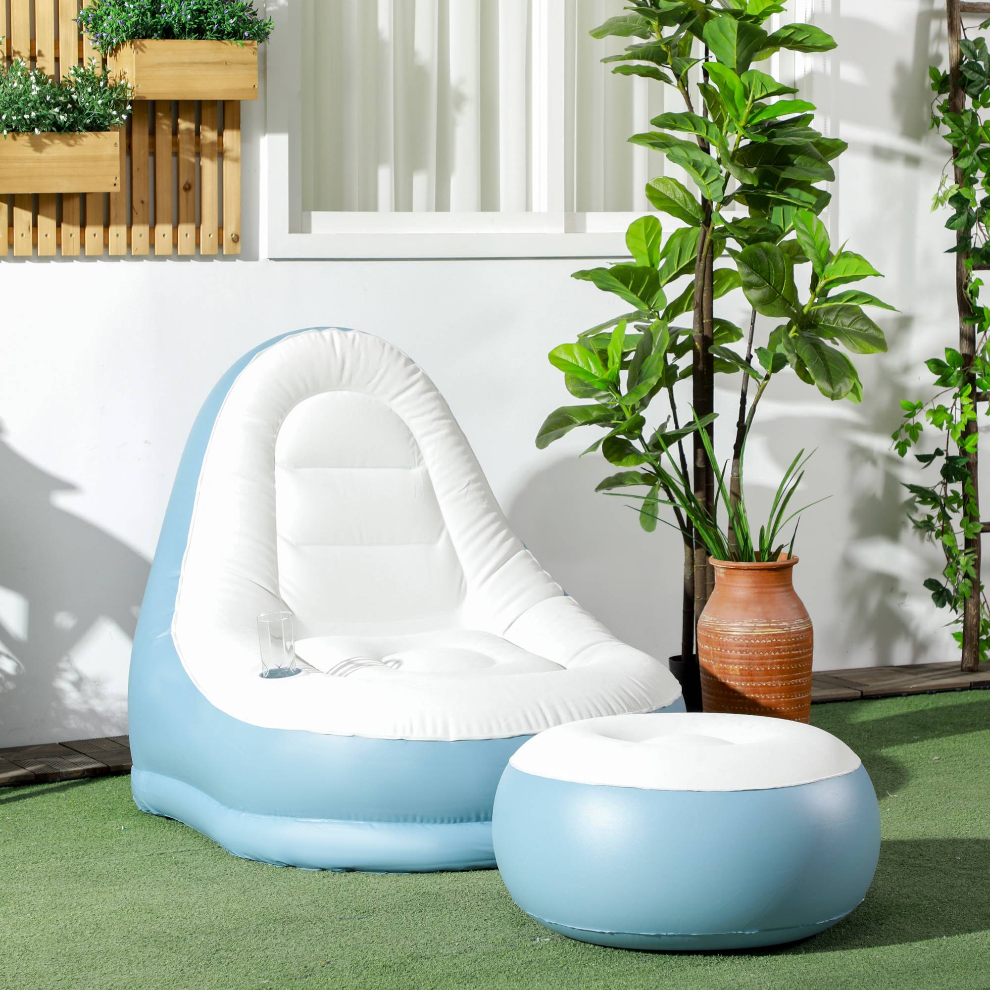 PANGIVO - Fauteuil gonflable plastique blanc et bleu 125 x 100 x 87 cm - PANGIVO - Image 4