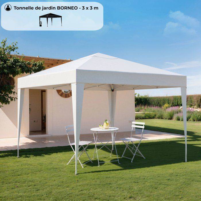 No name  - Tonnelle de jardin pliable 3 x 3 m acier blanc Oxford 210D écru - Image 2