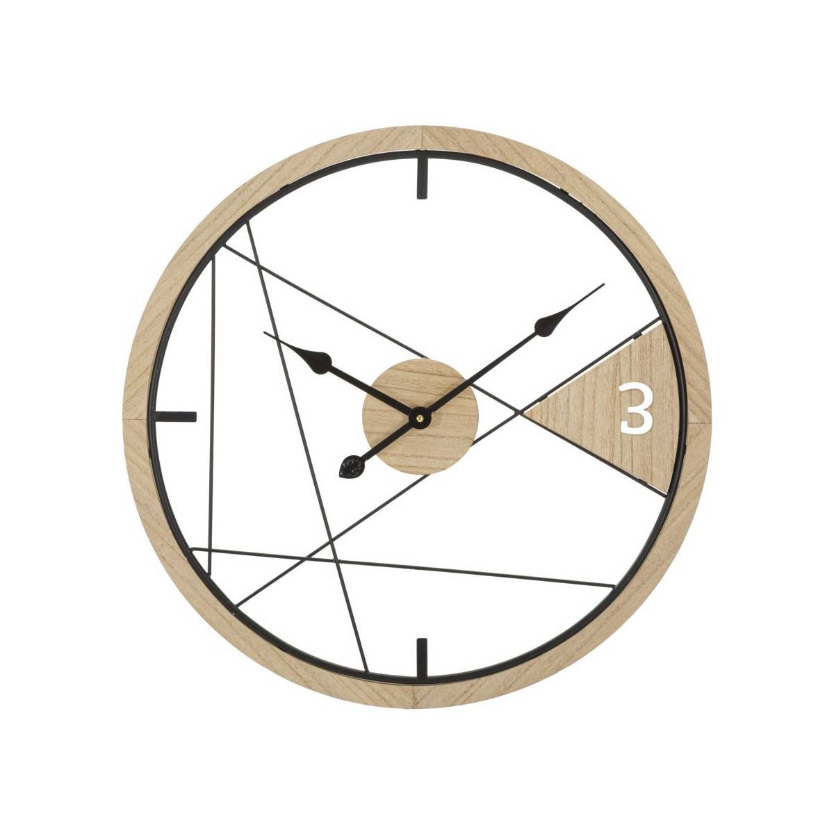 Paris Prix - Horloge Murale en Métal "Geometric" 60cm Naturel & Noir - Image 1