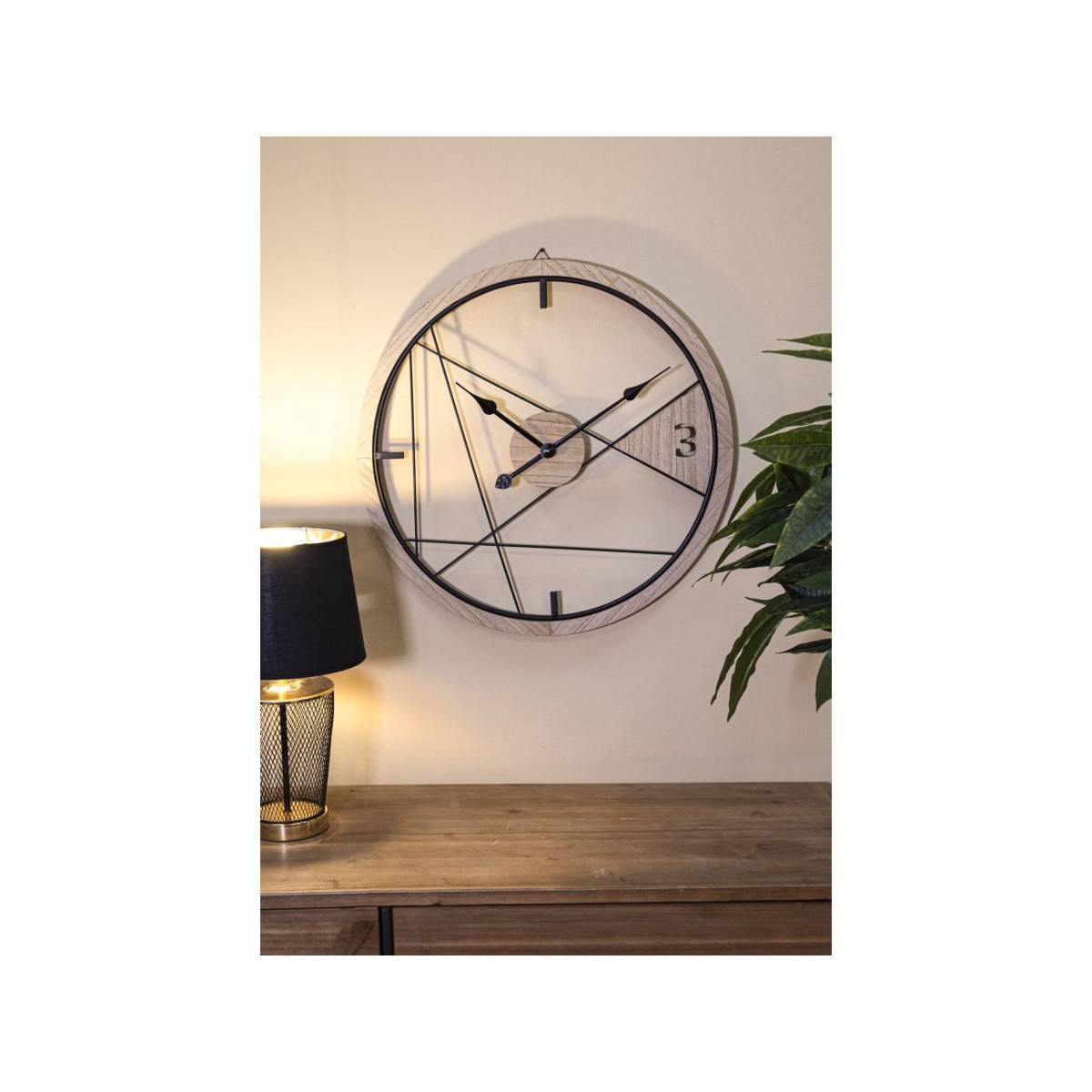 Paris Prix - Horloge Murale en Métal "Geometric" 60cm Naturel & Noir - Image 5
