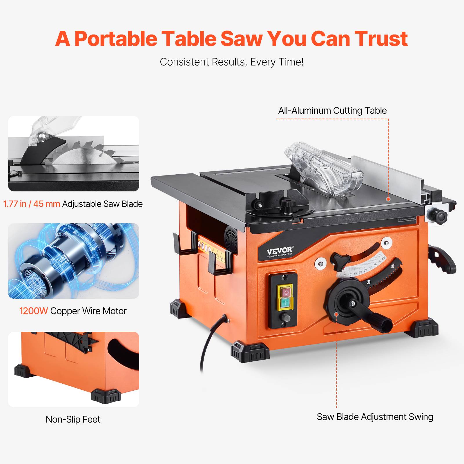 Vevor - VEVOR Scie circulaire sur table 210 mm compacte portable 1200W, capacité coupe max 225 mm. - Image 6