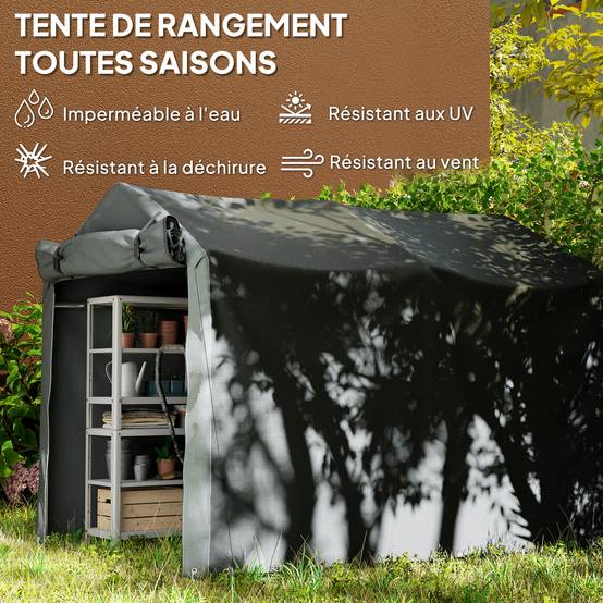 Abri de jardin 2 x 1,6 x 1,65 m abri vélo extérieur cadre en métal galvanisé, imperméable résistant aux UV, gris foncé - Image 6
