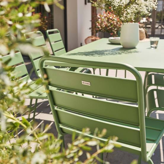 Oviala - Ensemble table de jardin et 8 chaises en métal vert cactus Palavas - Oviala - Image 3