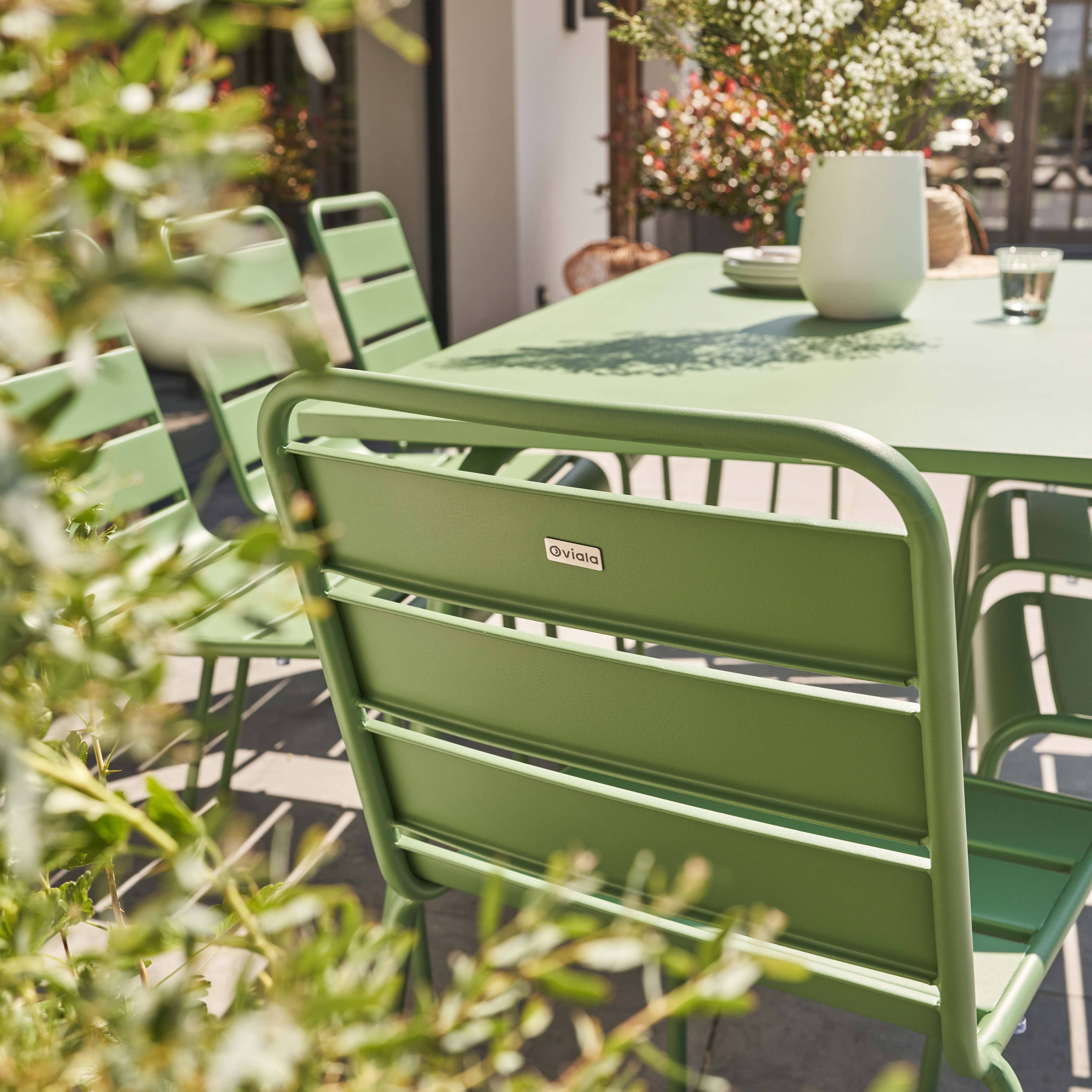 Oviala - Ensemble table de jardin et 8 chaises en métal vert cactus  Palavas - Oviala - Image 3