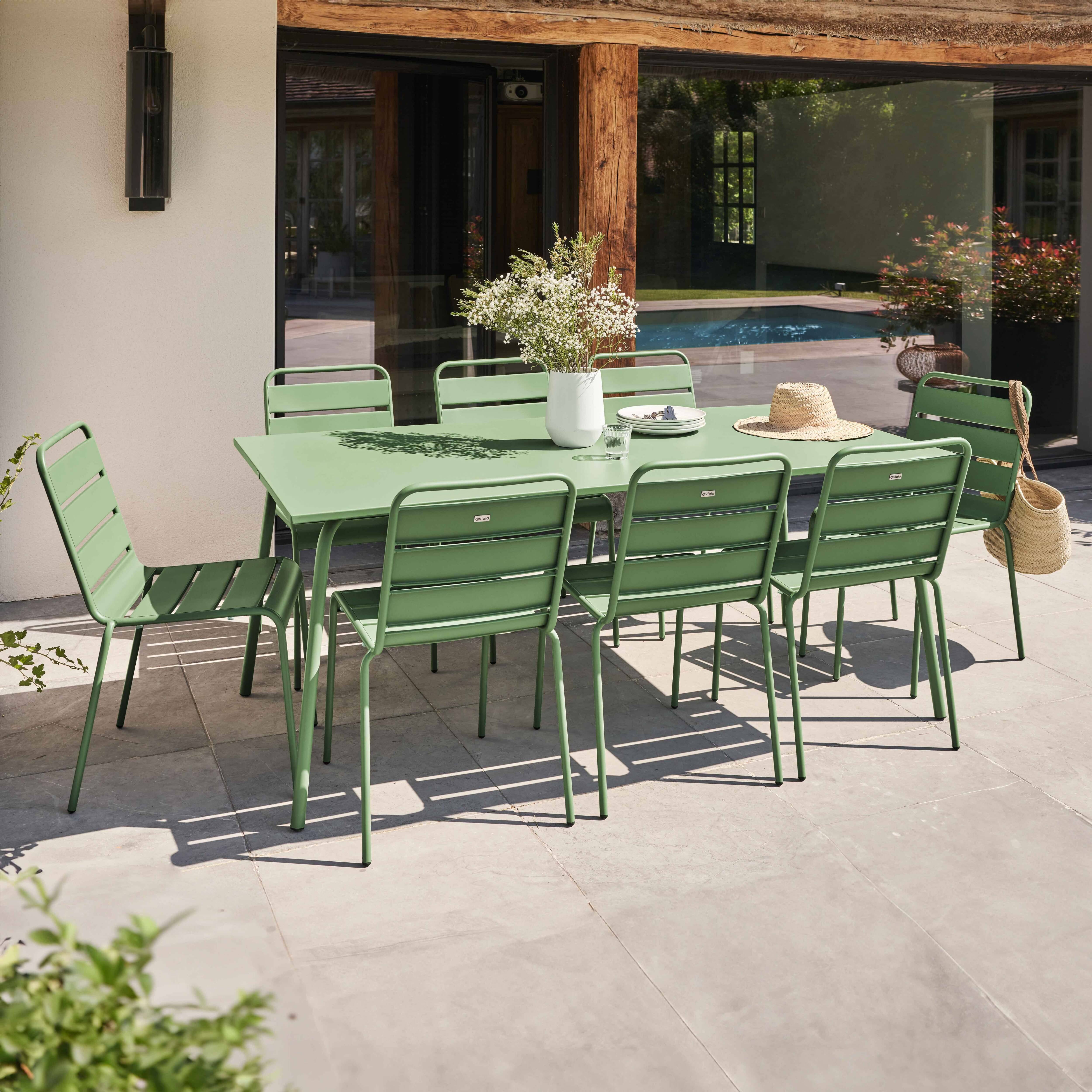 Oviala - Ensemble table de jardin et 8 chaises en métal vert cactus  Palavas - Oviala - Image 2