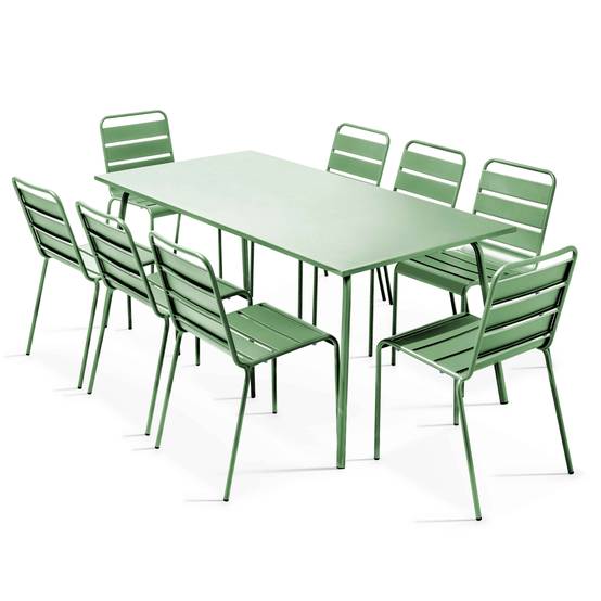 Oviala - Ensemble table de jardin et 8 chaises en métal vert cactus Palavas - Oviala - Image 1