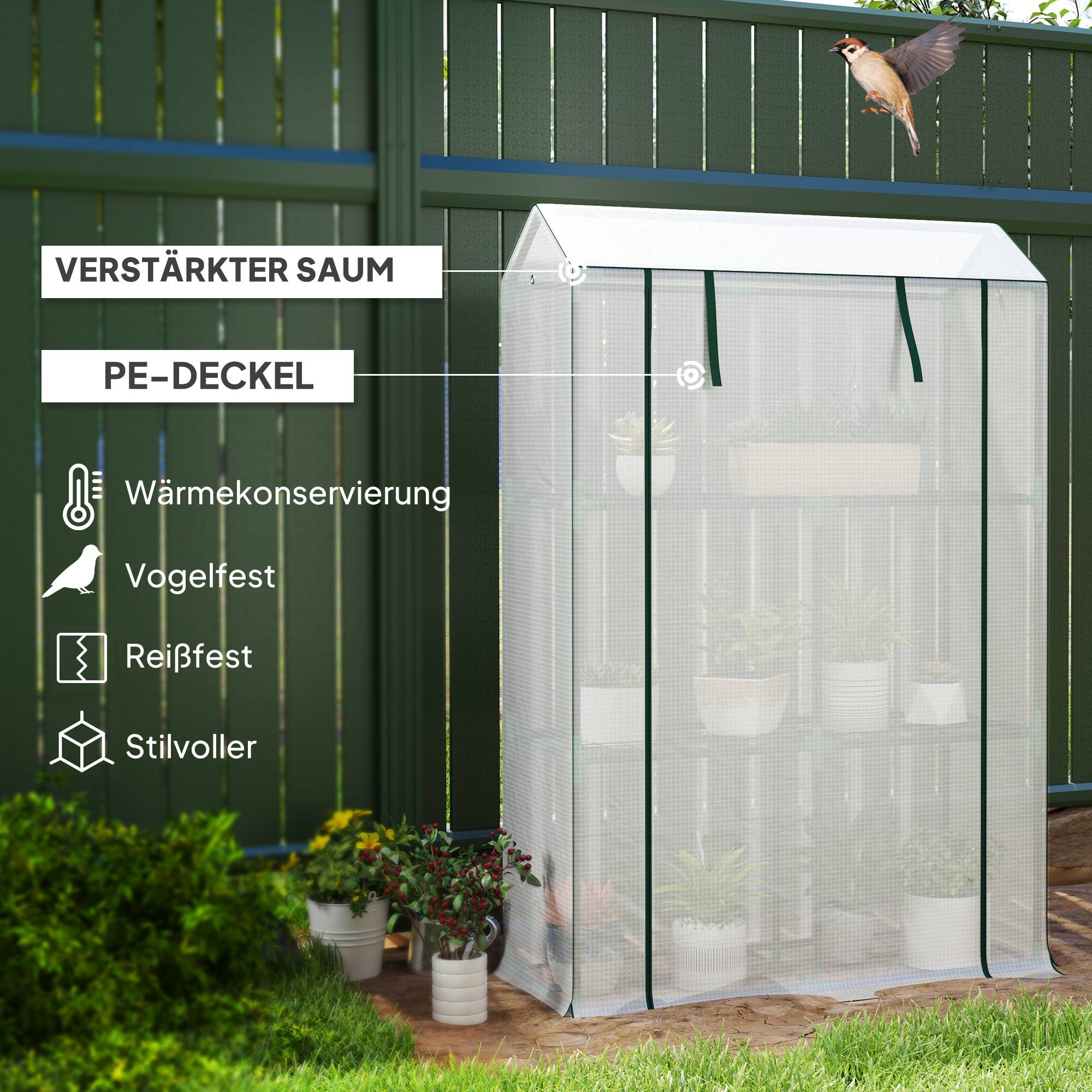 Serre étagères acier pour pots protection UV 100x40x150cm blanc - ComfortXL Outdoor Living - Image 6