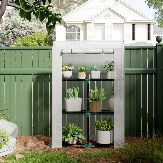 Serre étagères acier pour pots protection UV 100x40x150cm blanc - ComfortXL Outdoor Living - Image 10