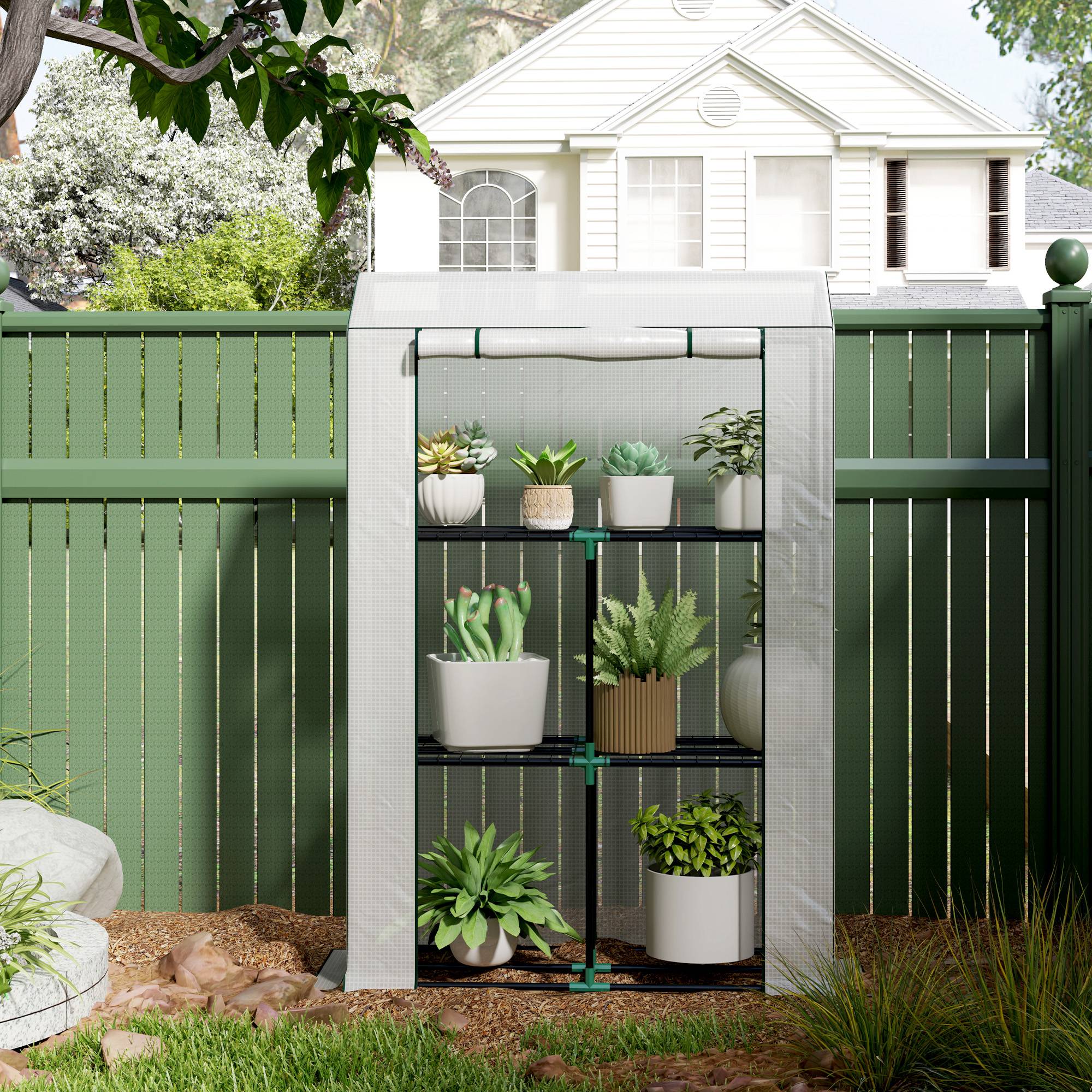Serre étagères acier pour pots protection UV 100x40x150cm blanc - ComfortXL Outdoor Living - Image 10