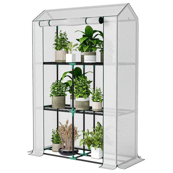 Serre étagères acier pour pots protection UV 100x40x150cm blanc - ComfortXL Outdoor Living - Image 2
