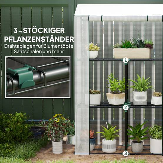 Serre étagères acier pour pots protection UV 100x40x150cm blanc - ComfortXL Outdoor Living - Image 7