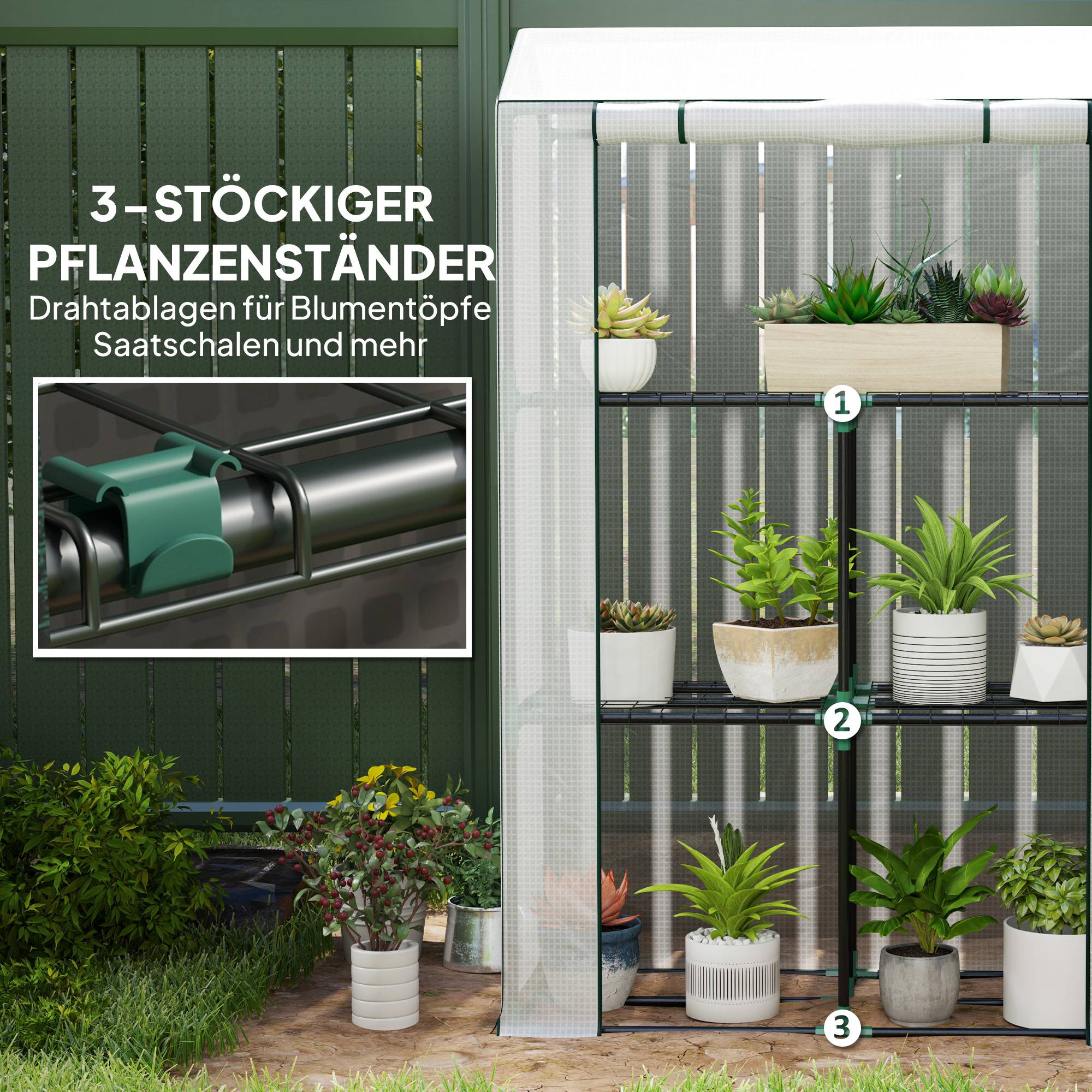 Serre étagères acier pour pots protection UV 100x40x150cm blanc - ComfortXL Outdoor Living - Image 7