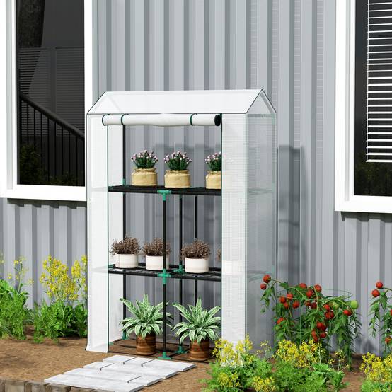 Serre étagères acier pour pots protection UV 100x40x150cm blanc - ComfortXL Outdoor Living - Image 4